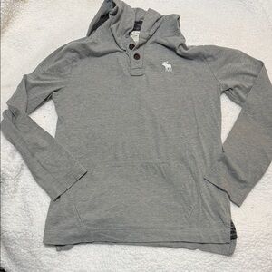 Gray Hooded Long Sleeve Shirt with Embroidered Logo